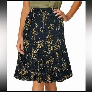 Lauren Ralph Lauren Navy Blue Skirt with Gold Floral Print